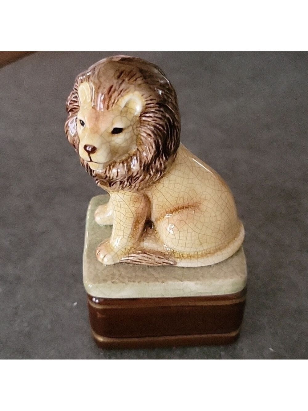 Vtg, Takihashi San Francisco, Lion Trinket Box, Crazed Glazing, Magnificent